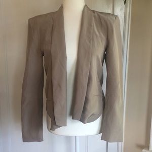 Grey silk open front blazer